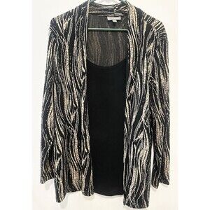 JM Collection Woman 1X Black Gold Abstract Open Front Jacket Cardigan Stretch